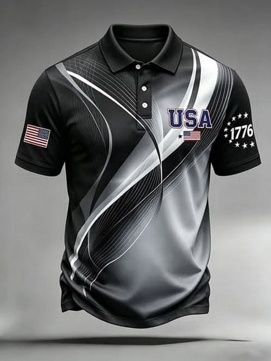 Men's Independence Day USA Flag Print Casual Patriotic Polo