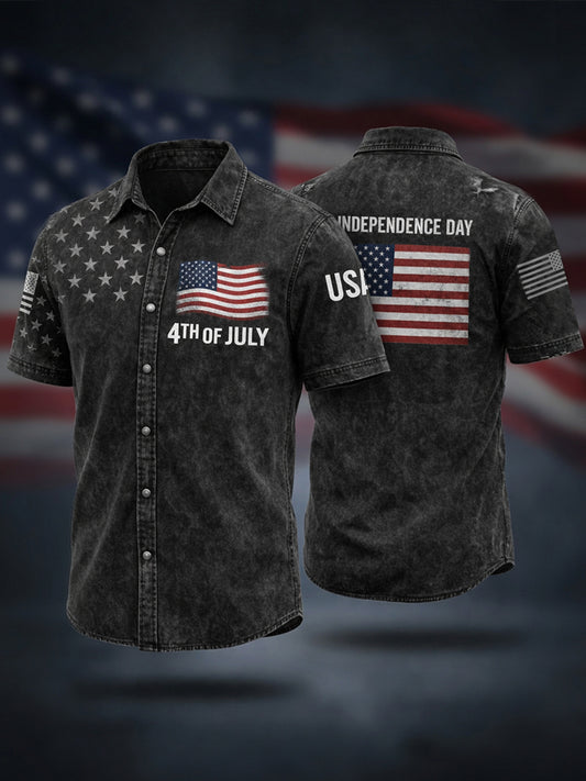 Men's Independence Day USA Flag Print Print Casual Patriotic Short Sleeve Shirt