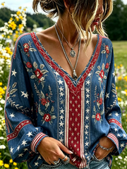 Women's 250th Anniversary Freedom Flower Art Print linen T-shirt