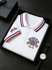 Men's Independence Day USA Flag Print Polo