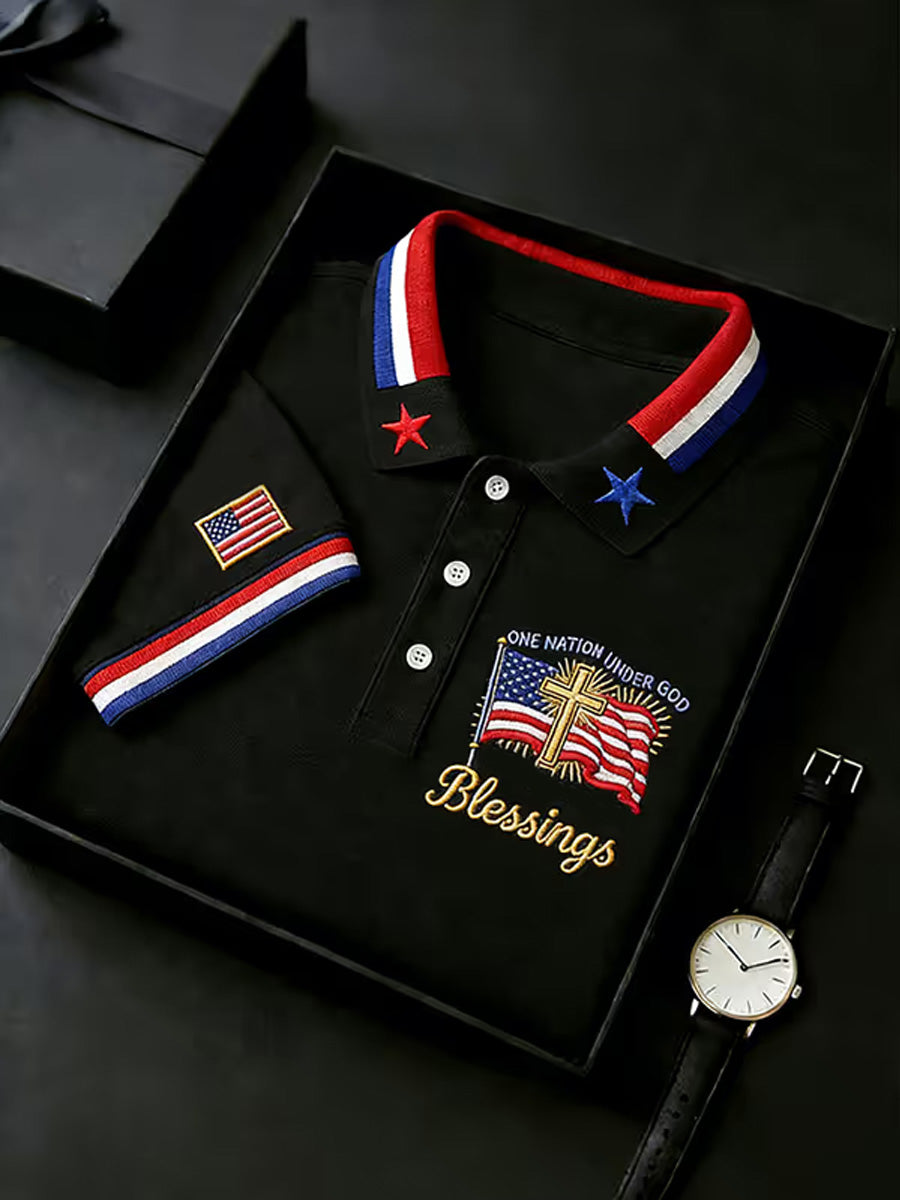 Men's Independence Day USA Flag Print Polo