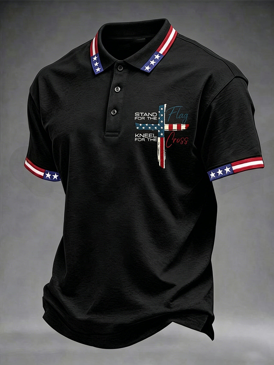 Men's Stand For The Flag Kneel For The Cross Printed Casual Top