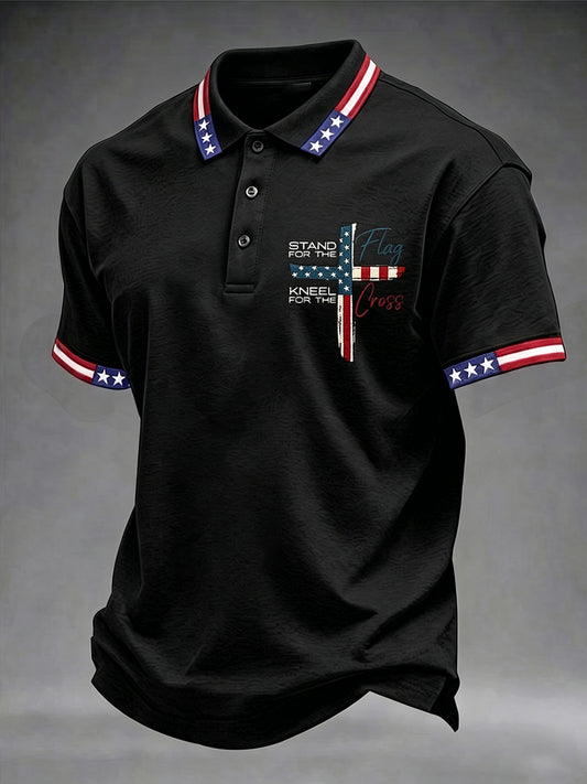 Men's Stand For The Flag Kneel For The Cross Printed Casual Top