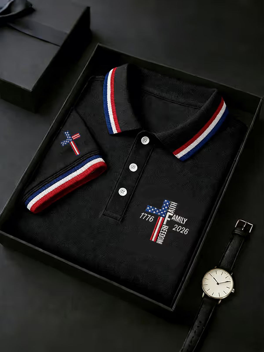 Men's Independence Day USA Flag Print Polo