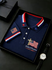 Men's Independence Day USA Flag Print Polo