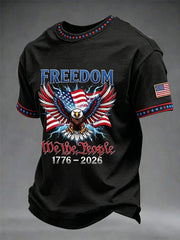 Men's Vintage Independence Day Flag Printed Short Sleeve T-shirt