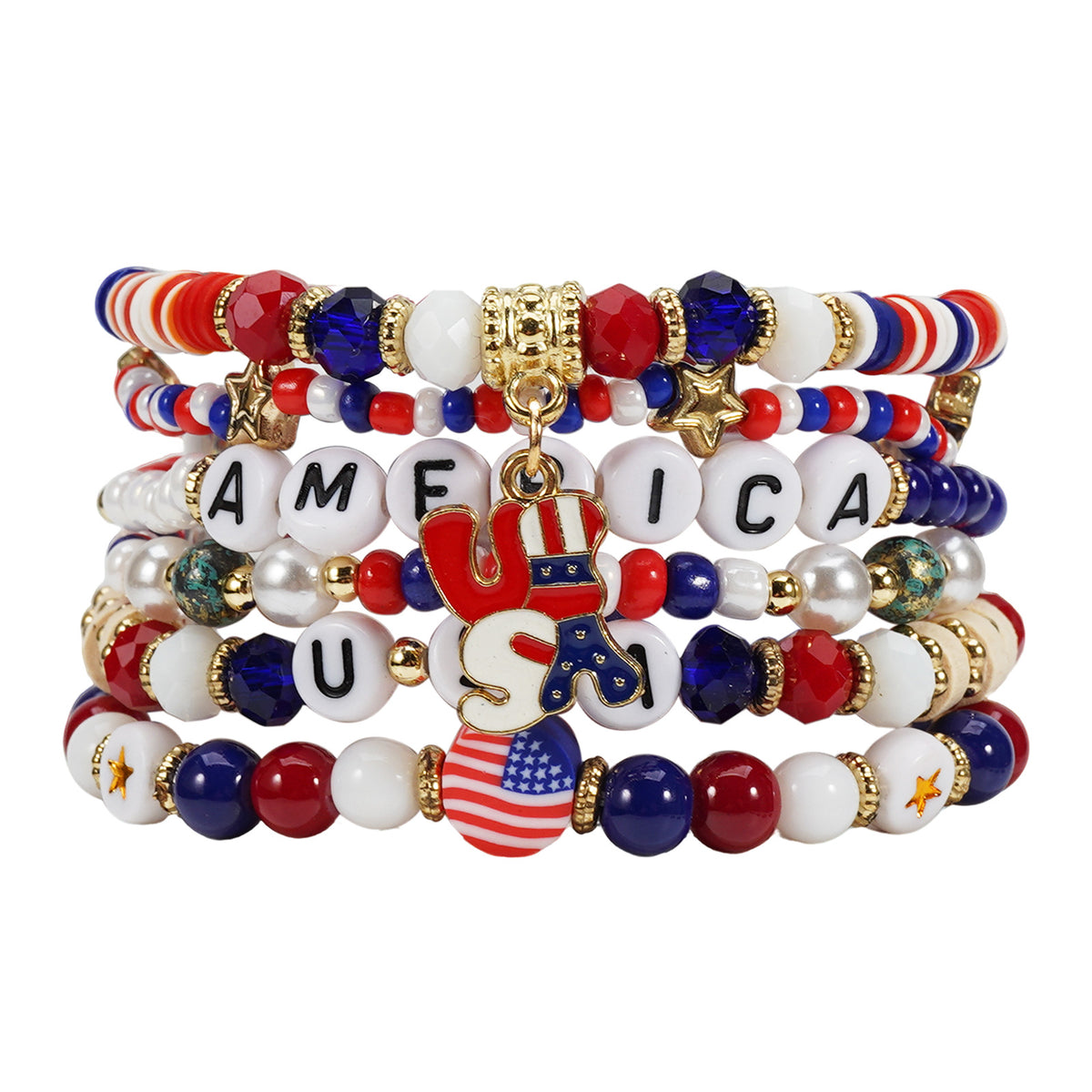 American Independence Day Bracelet Red Whiteand Blue Flag Beaded Bracelet