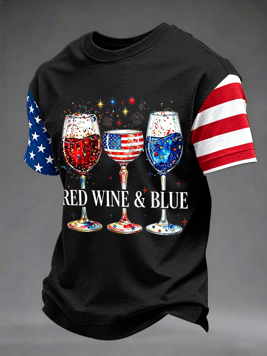 Men's Independence Day Red Wine Blue Print Tee