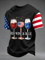 Men's Independence Day Red Wine Blue Print Tee