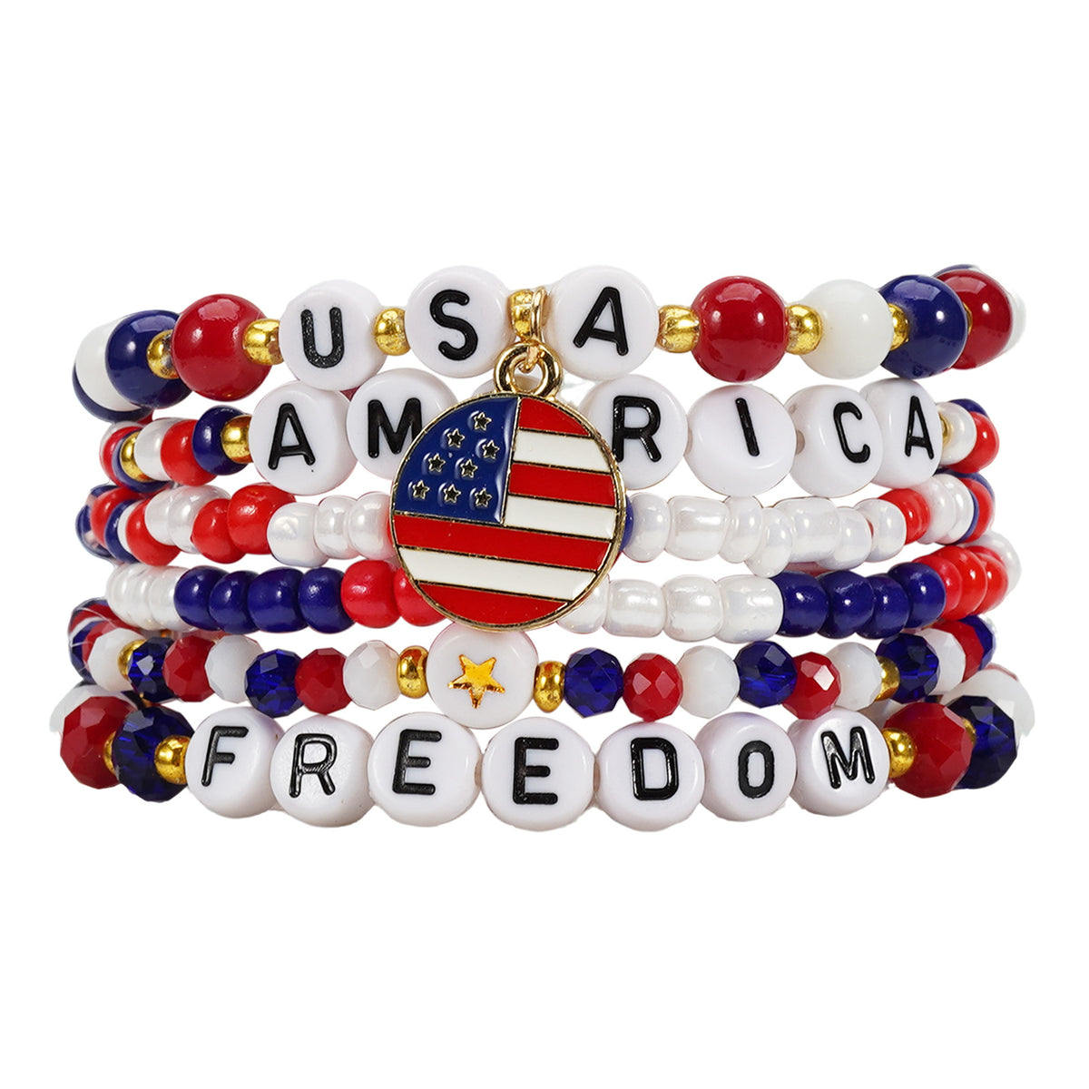 American Independence Day Bracelet Red Whiteand Blue Flag Beaded Bracelet