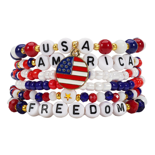 American Independence Day Bracelet Red Whiteand Blue Flag Beaded Bracelet