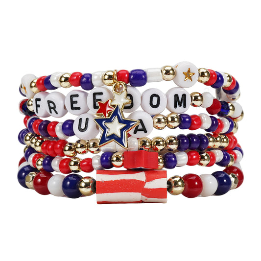 American Independence Day Bracelet Red Whiteand Blue Flag Beaded Bracelet