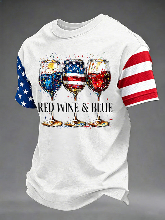 Men's Independence Day Red Wine Blue Print Tee
