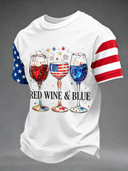 Men's Independence Day Red Wine Blue Print Tee