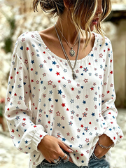 Women's Independence Day Stars Cotton-Linen Shirt