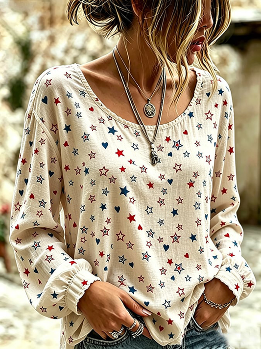 Women's Independence Day Stars Cotton-Linen Shirt