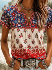 Women's American Flowers Cotton-Linen Shirt