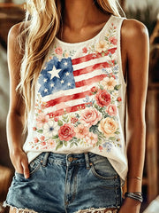 Women's American Flag Floral Print Casual Vest
