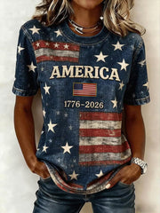 Women's America Floral Printed T-shirt