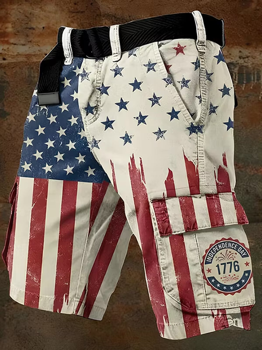 Men's Independence Day Retro American Flag Camouflage Art Print Casual Shorts