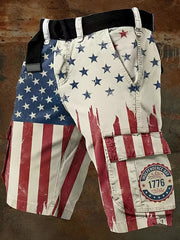 Men's Independence Day Retro American Flag Camouflage Art Print Casual Shorts