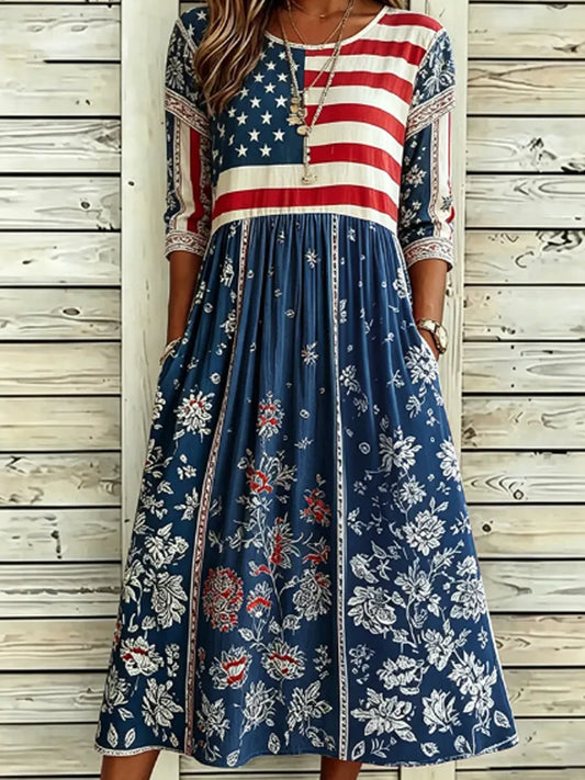 Women'S Flag Floral Print Dress