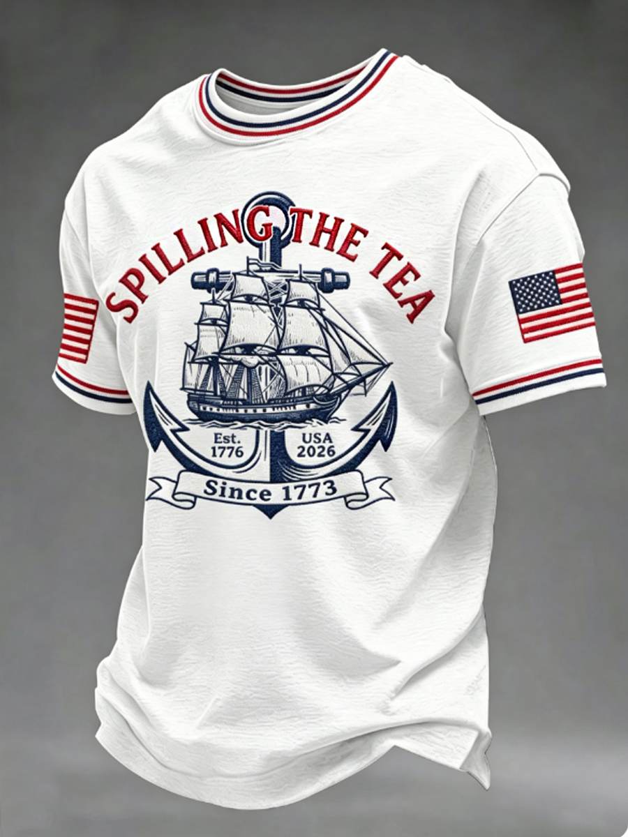 Men's Spilling The Tea Since 1773 4th of July Independence Day Tee