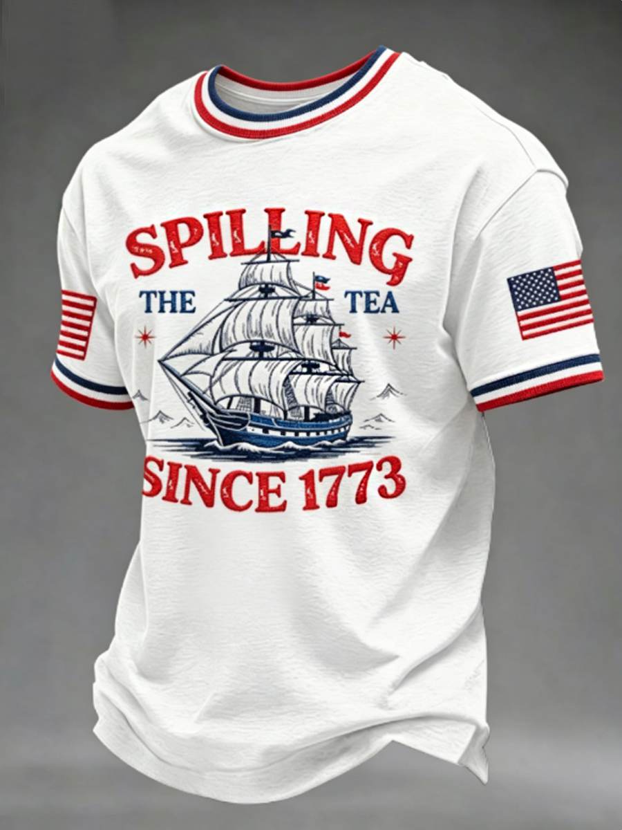 Men's Spilling The Tea Since 1773 4th of July Independence Day Tee