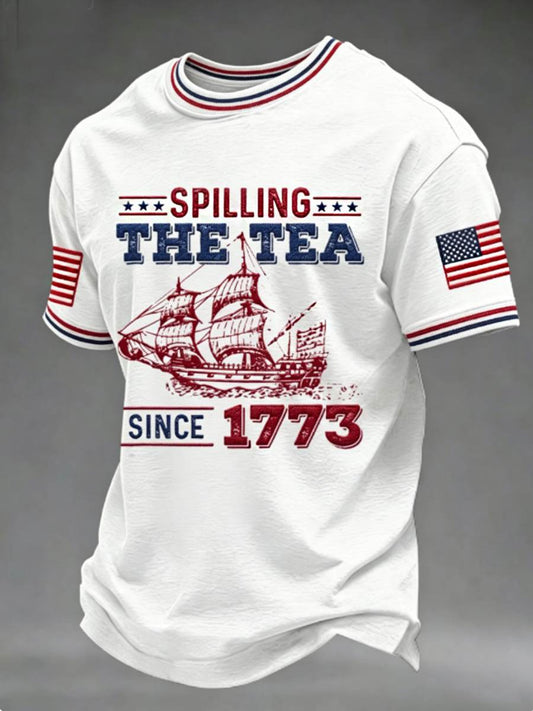 Men's Spilling The Tea Since 1773 4th of July Independence Day Tee