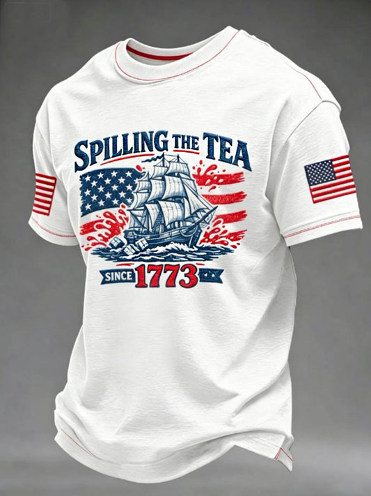 Men's Spilling The Tea Since 1773 4th of July Independence Day Tee