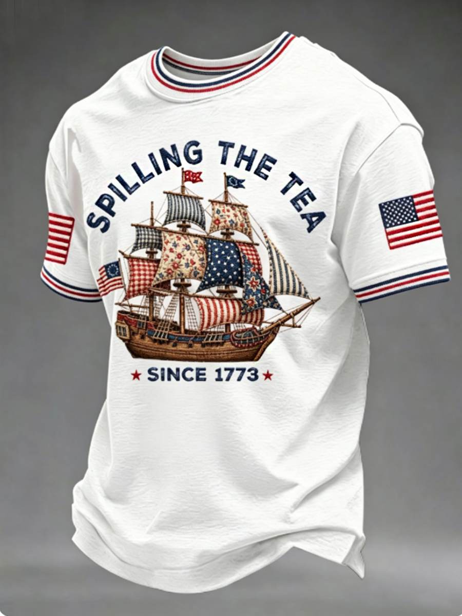 Men's Spilling The Tea Since 1773 4th of July Independence Day Tee