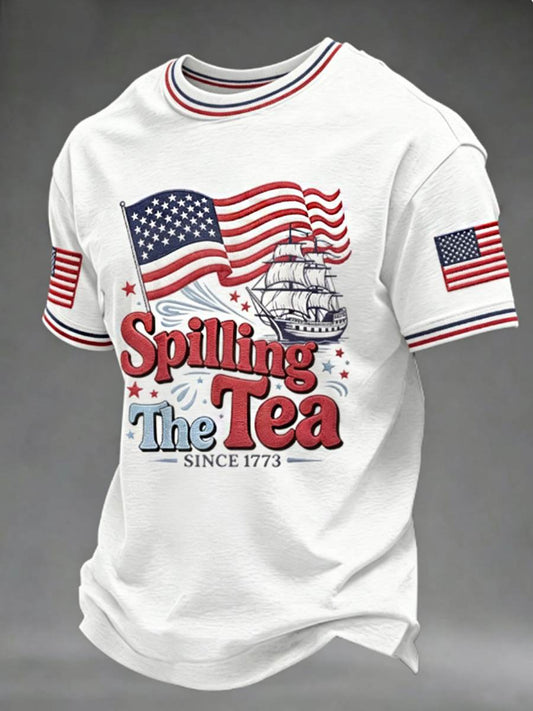 Men's Spilling The Tea Since 1773 4th of July Independence Day Tee