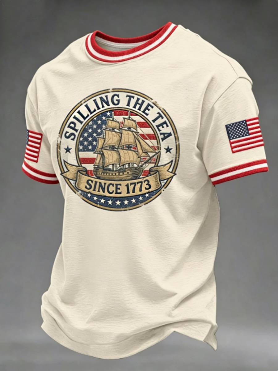 Men's Spilling The Tea Since 1773 4th of July Independence Day Tee