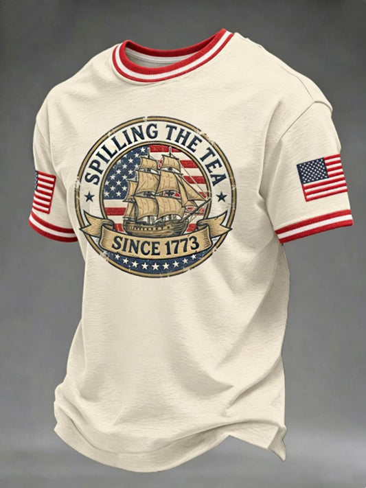 Men's Spilling The Tea Since 1773 4th of July Independence Day Tee