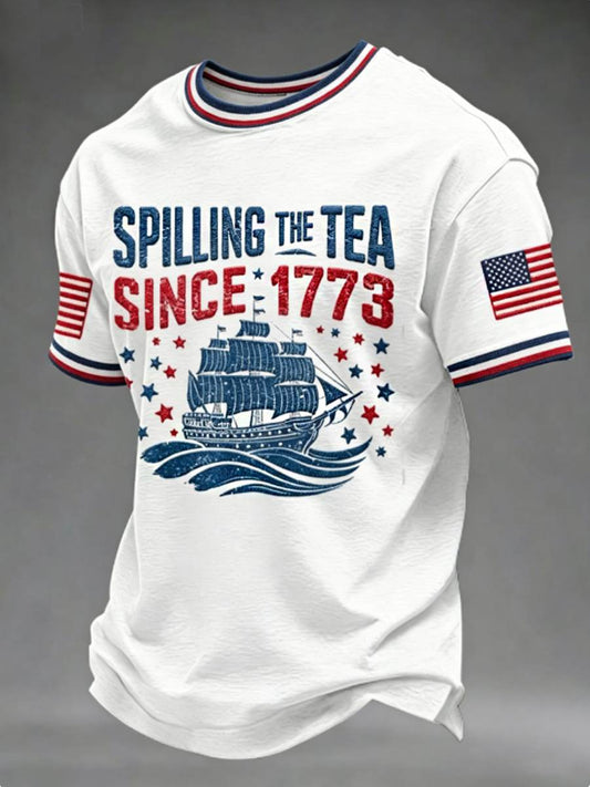 Men's Spilling The Tea Since 1773 4th of July Independence Day Tee