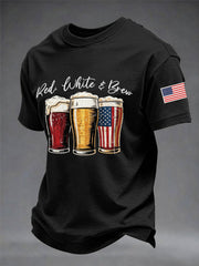Men's Funny 4th Of July Red White & Brew Print Casual Tee