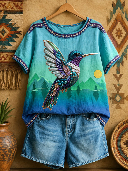 Women's Native Hummingbird Art Print Tops