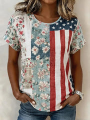 Women's America Floral Print Casual T-Shirt