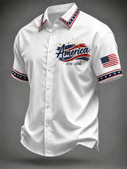 Men's Independence Day USA Flag Art Short Sleeve  Shirt