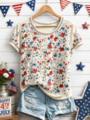 Women's Independence Day Floral Art Print Casual T-Shirt