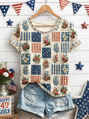 Women's Independence Day Floral Art Print Casual T-Shirt