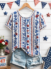Women's Independence Day Floral Art Print Casual T-Shirt
