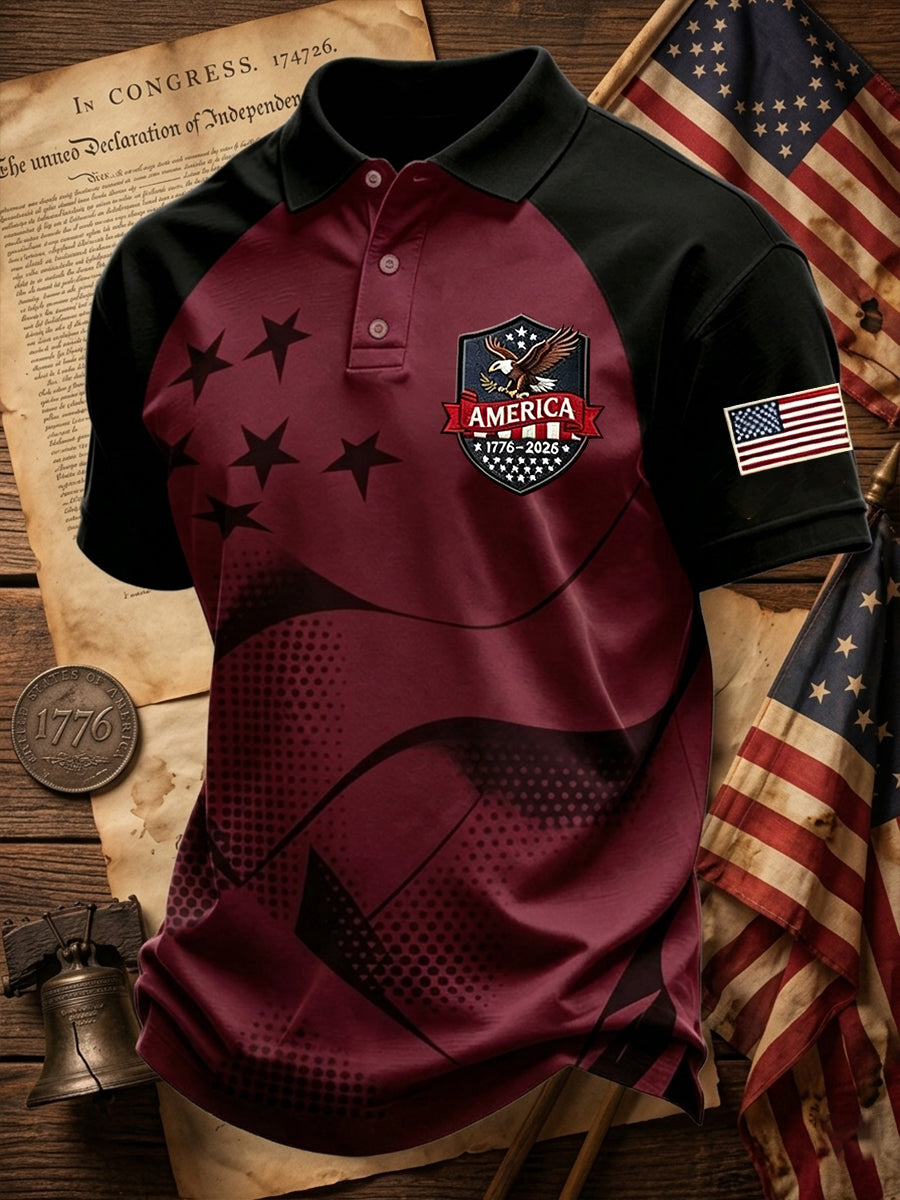 Men's Vintage Independence Day American Flag Art Print Casual Top
