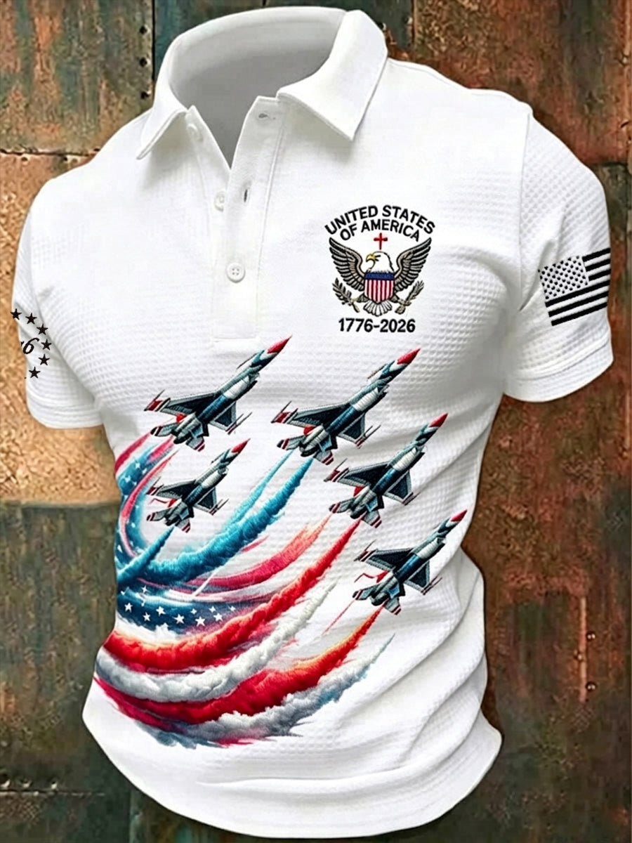Men's Independence Day American Flag  Art  Waffle Short Sleeve  Top
