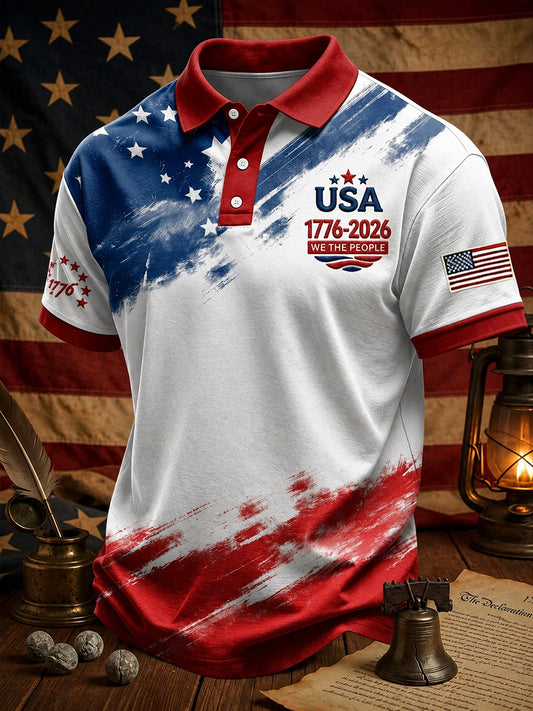 Men's Vintage Independence Day American Flag Art Print Casual Top