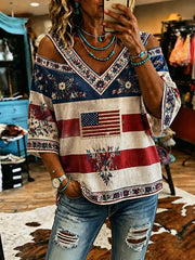 Women's America Floral Print Casual Top