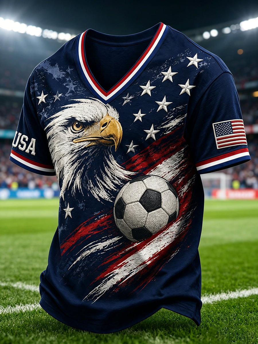 Men's USA Soccer Fan Print V-neck T-shirt