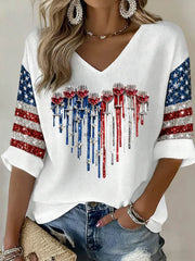 Women's Mid-length Sleeves V-Neck T-Shirt