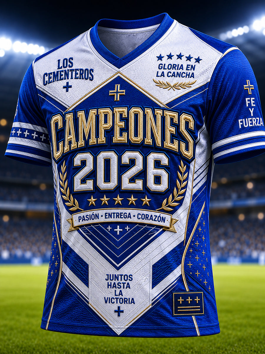 Men's 2026 Campeones Print Casual V-neck T-shirt