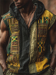 Men's Reggae Style Jamaica Flag Africa Kente Print Hooded Linen Tank